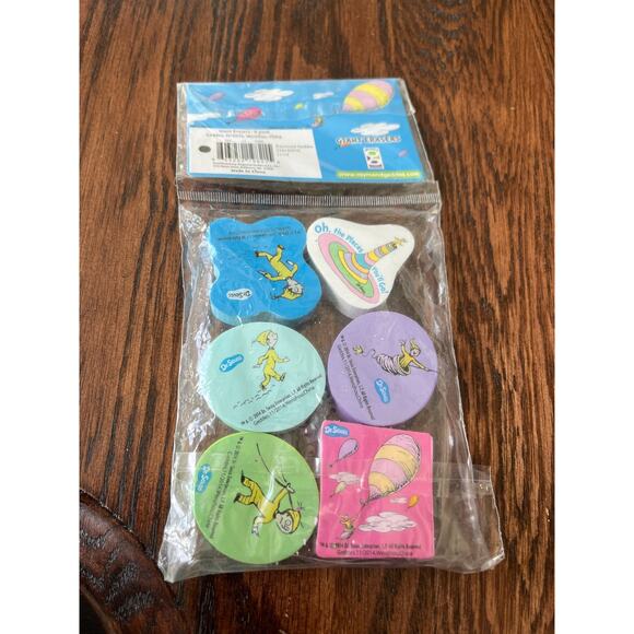 Dr Seuss Giant Erasers 6ct. Oh the Places You’ll Go Lorax Pink Blue School - Picture 8 of 9